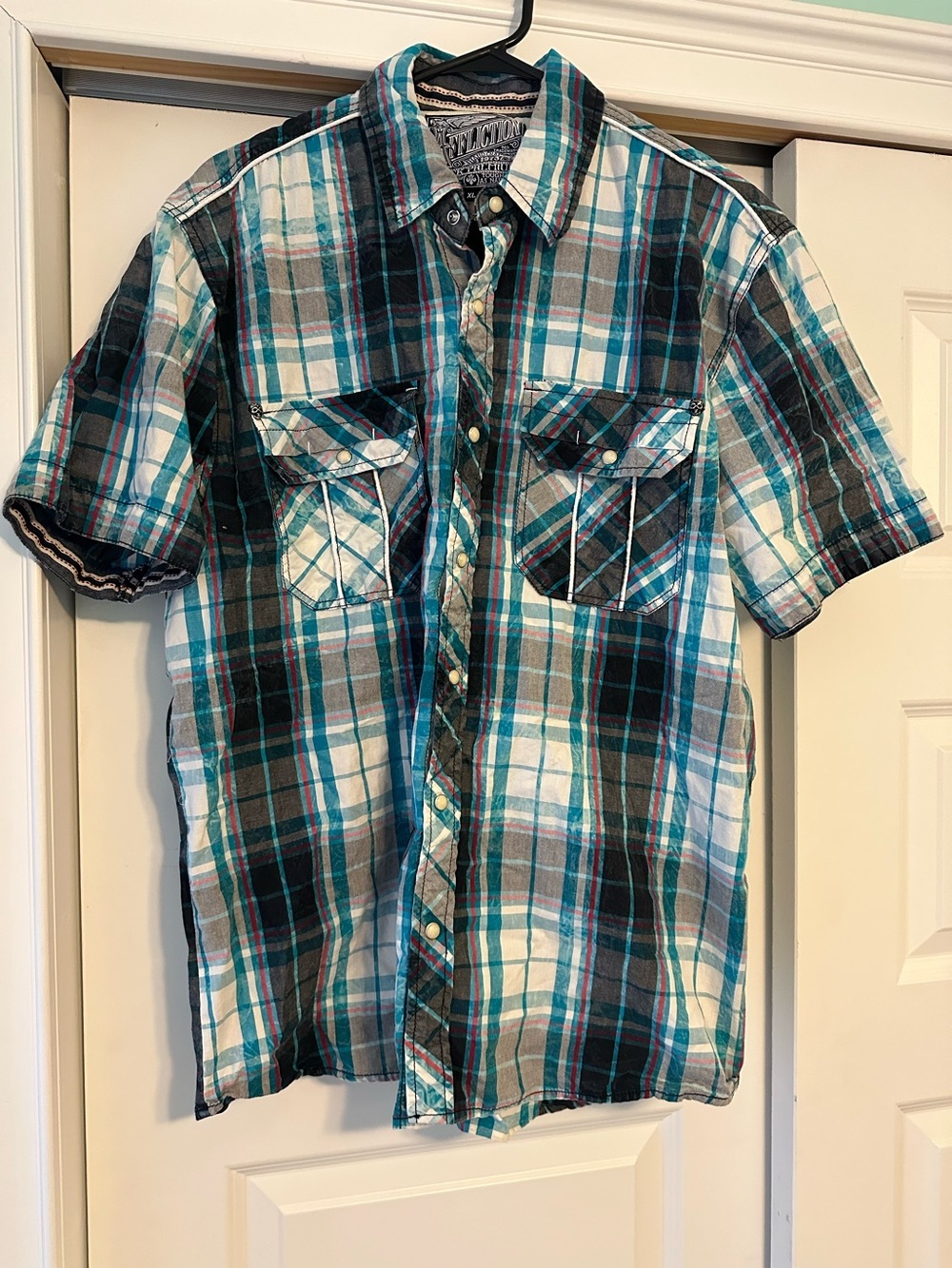 Affliction Black Premium Limited Edition Men’s XL Pearl Snap Plaid Shirt Skull